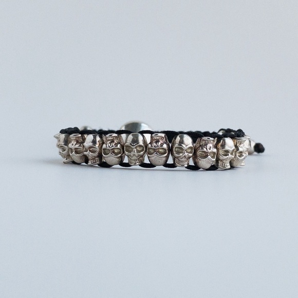 Skeleton Skull Friendship Charm Rope Bracelet Black and Silver Adjustable Unisex - Picture 5 of 13